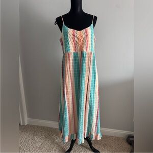 THML Pastel Striped Midi Dress in Pink, Peach, Mint, Cream L